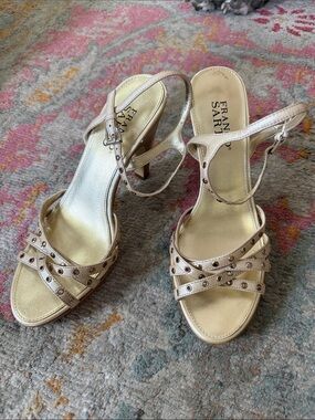 Franco Sarto Metallic Gold Studded Slingback Heels